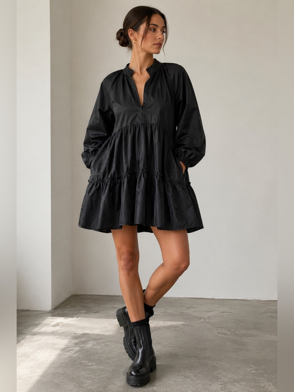 Aritzia Sunday Best Alice Black Tiered Babydoll Mini Dress M
